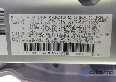 2007 Toyota Tacoma Prerunner V6 из США, поврежденный, VIN 3TMJU62N37M033683